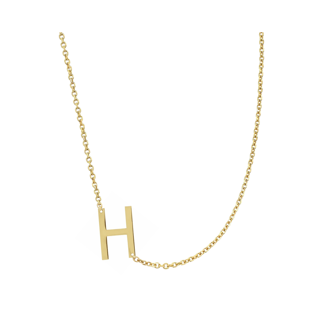 14KT GOLD SIDEWAYS INITIAL NECKLACE - H